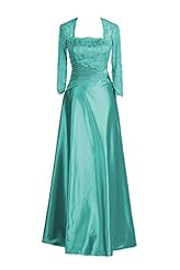 Square Neck Lace Beaded Taffeta Floor Length Long Sleeves Evening Dress/Mother-of-the-Bride Dress/Prom Dress/Wedding Dress 