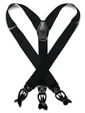 Solid Black Button  Clip-On Man's Elastic Y-Back Suspenders