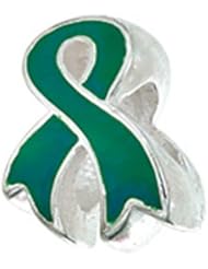 Zable (tm) Sterling Silver Awareness Ribbon-Green Pandora Compatible Bead / Charm