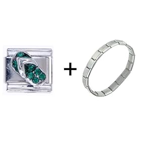 Green Rhinestone Sandal Italian Charm Bracelet by  