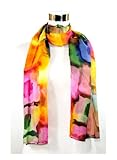 Chiffon/Satin Tie Dye Rainbow Square Print - Silk Long Scarf 22