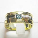 14K Two-Tone Gold Blue Diamond Man's Ring