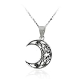 Sterling Silver Celtic Knot Crescent Moon Pendant with Rolo Chain, 18"
