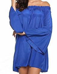 Sexy Short Flared-Skirt Summer Cotton Shift Long Sleeves Off the Shoulder Club Dress/Evening Dress/Party Dress/Mini Dress 