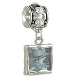 April Birthstone Bead Photo Charm Clear Crystal Silver Plated fits European Bracelet