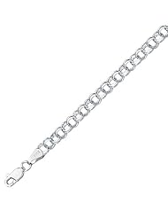 8" 14K White Gold Polished Diamond Cut Double Link Charm Bracelet w/ Lobster Clasp