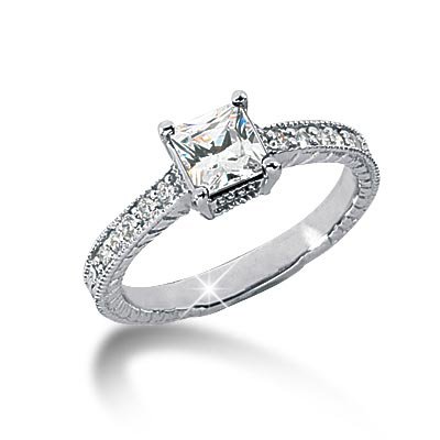 14K White Gold Princess & Round Cut Diamond Promise Engagement Ring (0.70ct.tw, HI Color, SI2-3 Clarity)