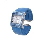 Geneva Platinum Blue Rhinestone Face Bangle Watch by Geneva
