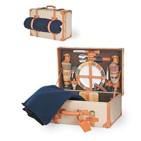 Picnic Time Discovery - Vintage Suitcase Styled Picnic Case With Service For 2