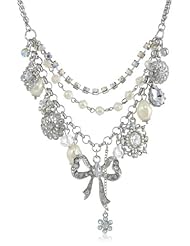 Betsey Johnson "Stone & Pearl" Faux Pearl and Bow Necklace, 19"