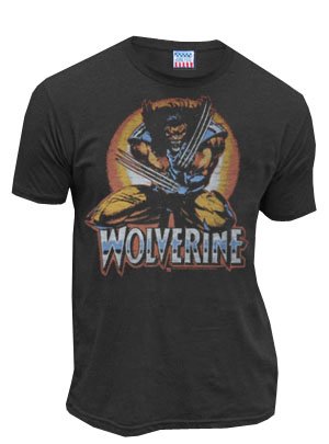  Junk Food X-Men Wolverine Back Lit Vintage Black Wash Adult T-Shirt Tee
