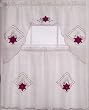 3pc Beige with Burgundy Christmas Poinsettias Flower Kitchen/cafe Curtain Tier and Swag Set