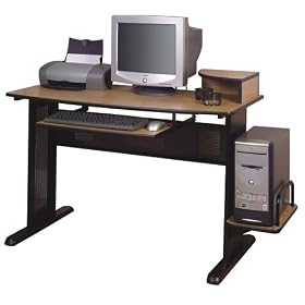 Large Working Computer Desk (Medium Oak/Black) (34 1/4