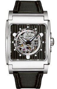 Bulova #96A113 Men's Black Leather Strap Skeleton Automatic Watch