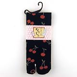 Women's Cherries Tabi Fashion Midcalf Socks with 7 inch cuff, Black