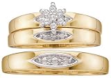 Men's Ladies 10K Yellow Gold .1CT Round Cut Diamond Wedding Engagement Bridal Trio Ring Set