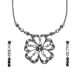 Code Red Blue Crystal Flower Necklace and Earring Set