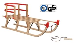Impag Hörnerschlitten Holzschlitten Rodelschlitten mit Zuggurt und Lehne Davos 115 cm lang
