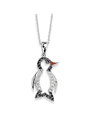 Sterling Silver Enameled CZ Penguin 18in Necklace