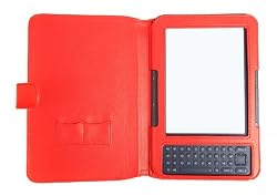 Navitech Red Premium Leather Flip Carry Case For The Amazon Kindle Keyboard / 3G & Mini In Car USB Charger