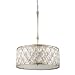Murray Feiss F2568/3BUS Lucia Collection 3-Light Pendant, Burnished Silver Finish with Beige Fabric Shade with Clear gems