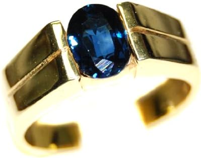 Oval Blue Sapphire Gemstone Solitaire 18K Yellow Gold Ring [RS0054]