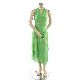 BCBG KIWI SILK BEADED LONG HALTER DRESS NEW 8