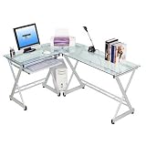 Tempered Glass L shape corner desk unit with rounded edges (64"W x 48"D x 29-1/2"H)