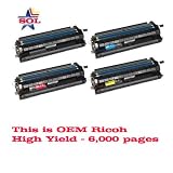 OEM (B, C, M, Y) 820072, 820073, 820074, 820075 Ricoh Aficio SP C400, SP C400DN High Yield Toner Cartridges Combo