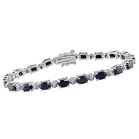 Sterling Silver 6x4mm Sapphire and Diamond-Accent Bracelet, 7"