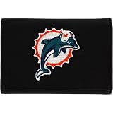 Miami Dolphins Black Leather Tri-Fold Wallet with Embroidered Team Logo