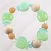 Sea Green, Blue, Brownl, and Wood Chunky Bead Stretch Bracelet, #11132