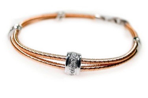 18K Rose Gold Two-Strand, Hand-Woven Mesh Bracelet, Set With Pave Set Diamonds. ( GH-Color, SI-Clarity; c.t.tw.0.25 CT ).