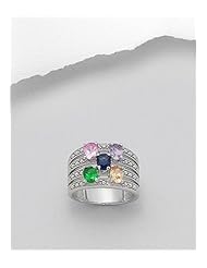 Mixed Colors CZ Ring In 92.5 Sterling Silver
