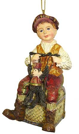 Victorian Vintage Boy With Monkey Puppet Christmas Ornament
