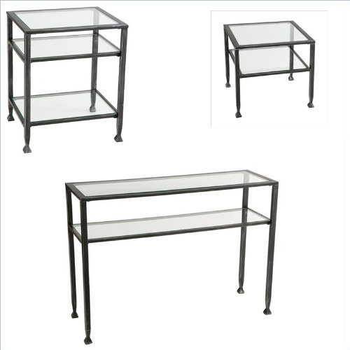 Southern Enterprises Black Coffee and End Table Set with Glass Tops