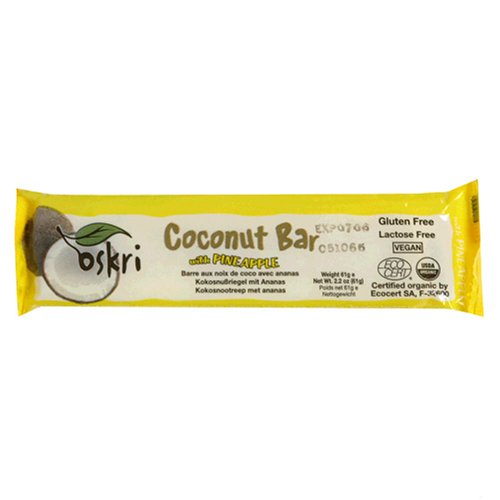Oskri Organics Coconut Bar, Pineapple, 1.9-Ounce Bars (Pack of 18)