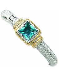 Sterling Silver & Gold-plated Blue CZ Hinged Cuff Bangle