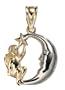 14k Yellow Gold and Rhodium Diamond-cut Angel and Moon Charm