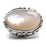 Sterling Silver Oval Mother Of Pearl Ring W/ Filigree Setting