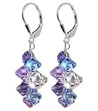 Lavender Blue And Clear Swarovski Crystal Sterling Silver Leverback 1.5