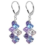 scer009 Lavender Blue And Clear Swarovski Crystal .925 Silver Lever back 1.5 Long Dangle Earrings