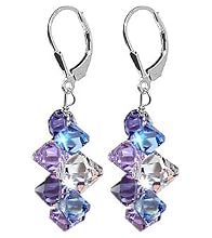 Lavender Blue And Clear Swarovski Crystal Sterling Silver Leverback 1.5" Long Dangle Earrings