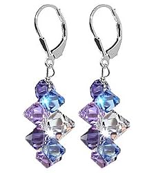 Lavender Blue And Clear Swarovski Crystal Sterling Silver Leverback 1.5" Long Dangle Earrings