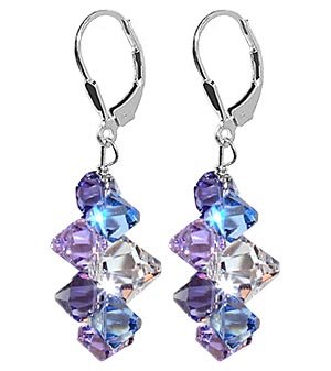 SCER009 - Lavender Blue And Clear Swarovski Crystal .925 Silver Lever back 1.5 Long Dangle Earrings