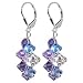 Lavender Blue And Clear Swarovski Crystal Sterling Silver Leverback 1.5" Long Dangle Earrings