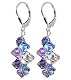 Lavender Blue And Clear Swarovski Crystal Sterling Silver Leverback 1.5