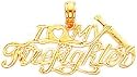 14K Gold I Love My Firefighter Pendant