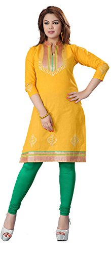 Kurti Top Tunic Cotton Womens Blouse India Clothing (Yellow, XL)