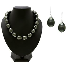 Gift Set: Lila's 16 mm Black Baroque Pearl Jewelry Set - 18 Long by Emitations
